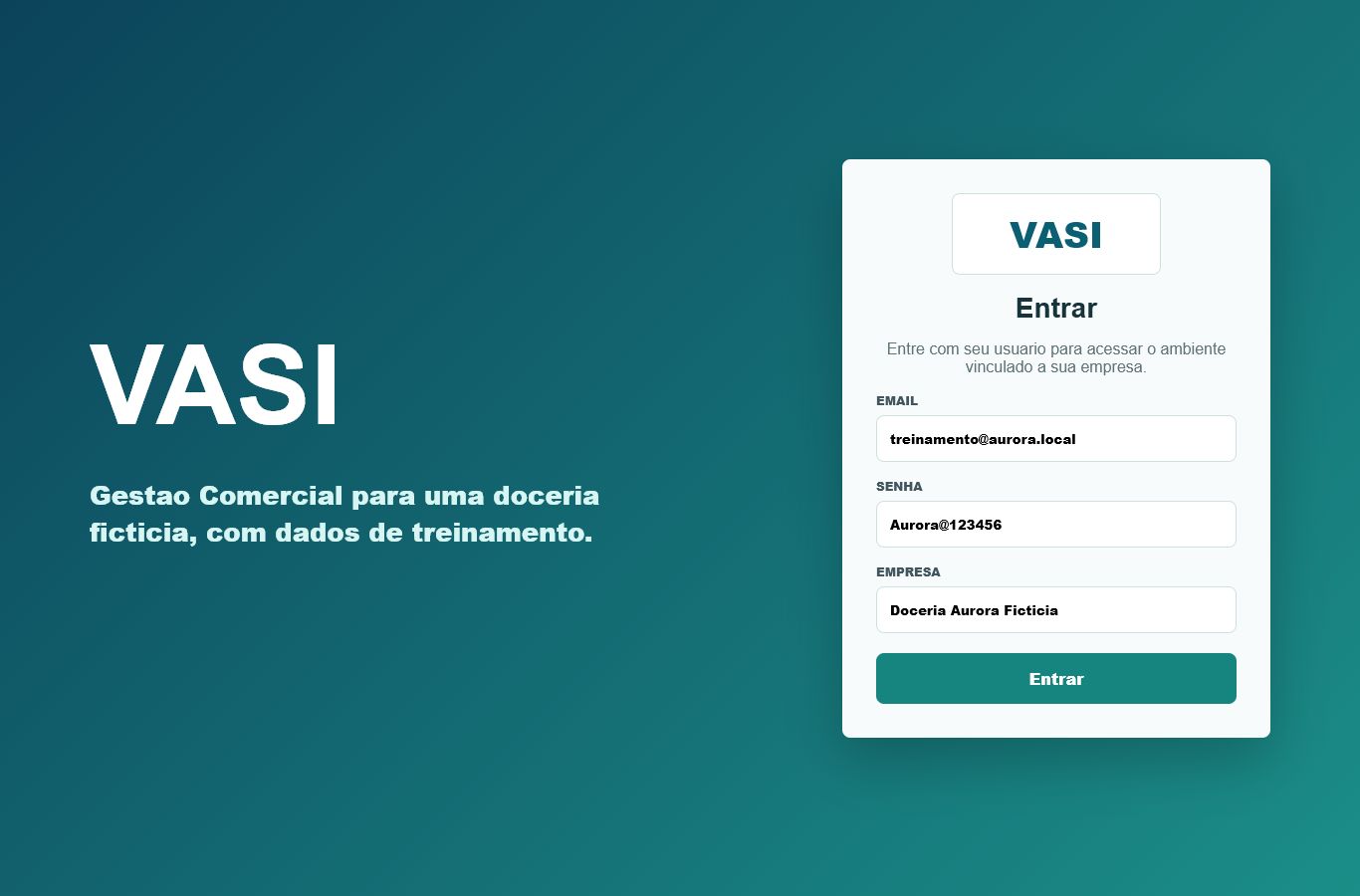 Print da tela Login e escolha da empresa com dados ficticios